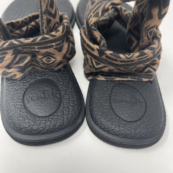 Sanuk Slingback Western Boho Flat Sandals Size 10 Yoga Mat Brown Black Stretch - Picture 6 of 10